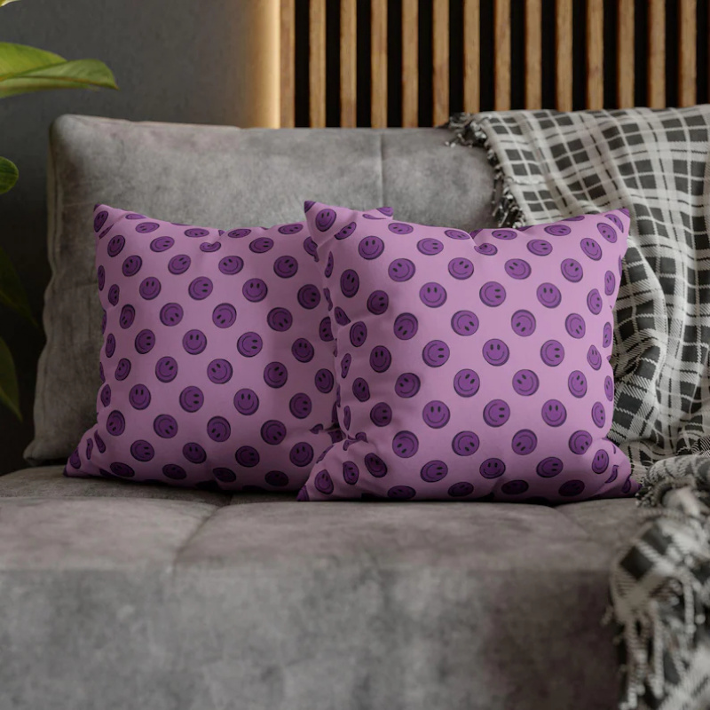 Home Decor Emoji - VIKAMA Purple Smile Cushion Cover Minimalist