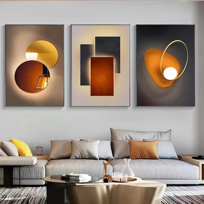 Home Decor Orange - Modern Minimalist Abstract Geometric Canvas Painting