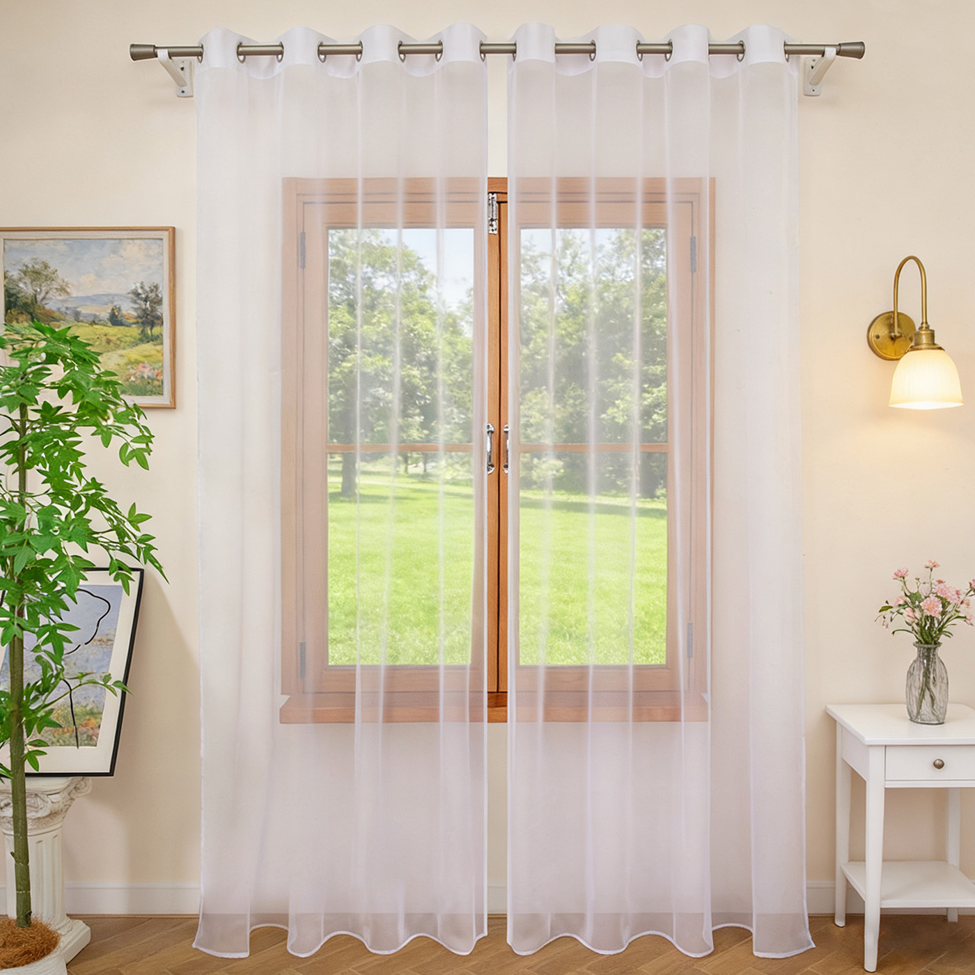 Home Decor Pt - 1PC White Sheer Curtain, Grommet Solid