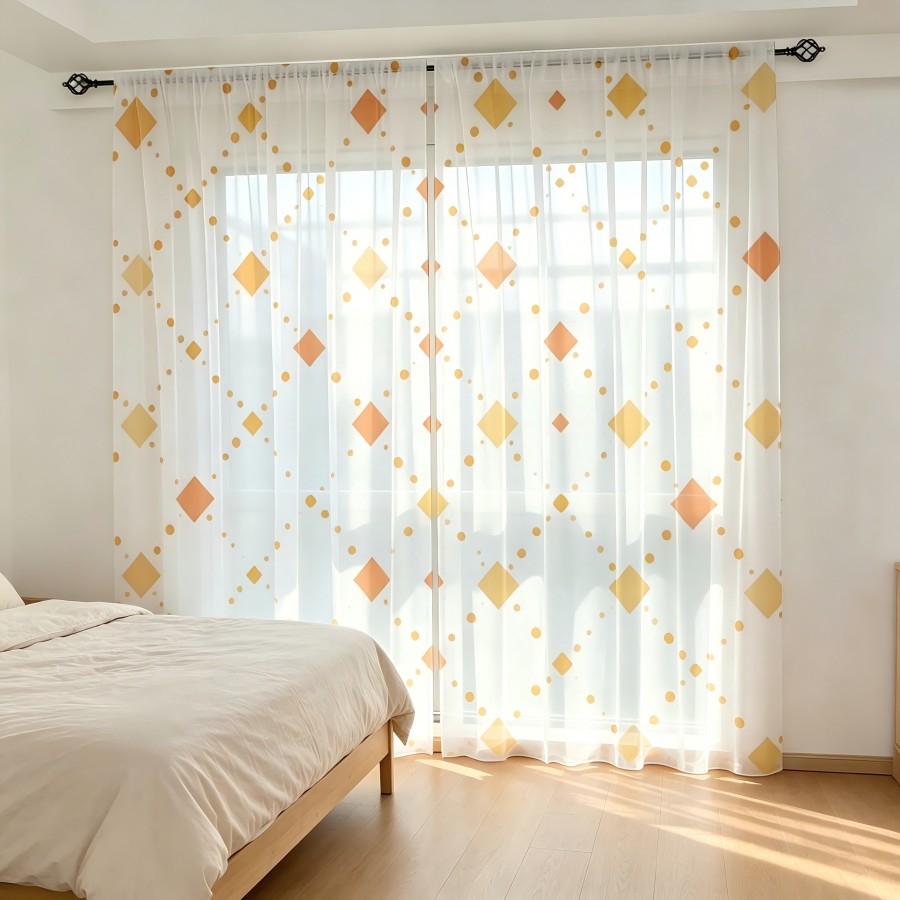 Home Decor Orange - 2PCS Digital Print Sheer Curtain, Gold