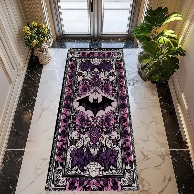 Home Decor Retailers - Gothic Purple Bat Floral Runner Rug