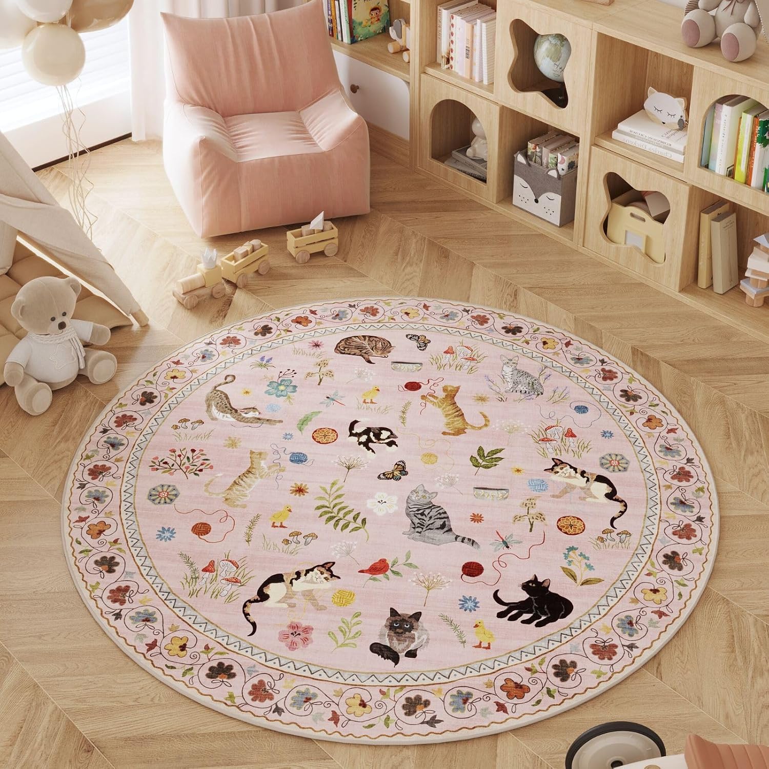 Home Decor Retailers - Boho Cute Cats Playing Round Area