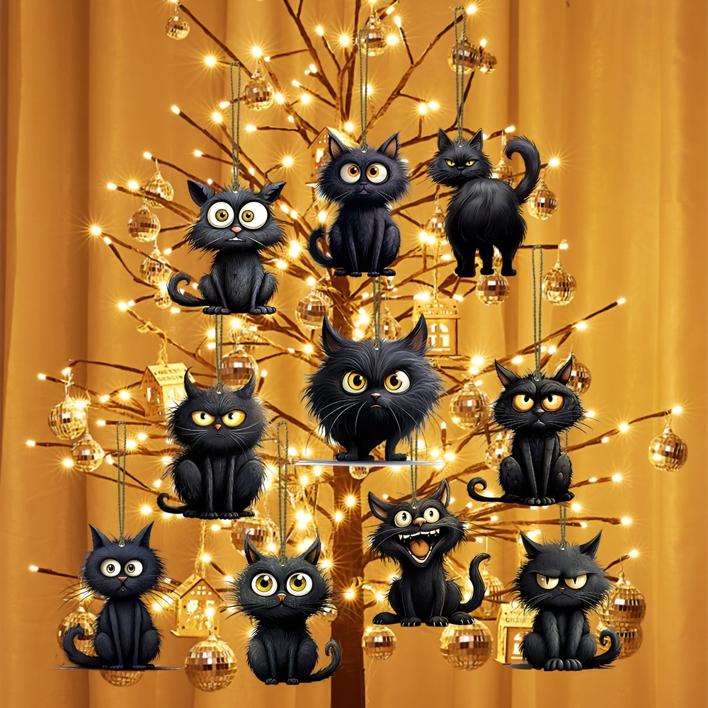 Home Decor Emoji - Handmade Black Cat Emoji Wooden Hanging