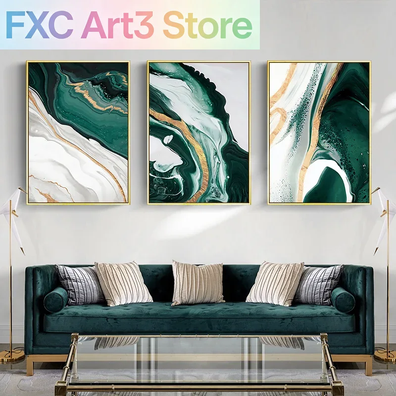 Geometric Wall Art - 1pc frameless,Modern Marble Abstract Green Lines
