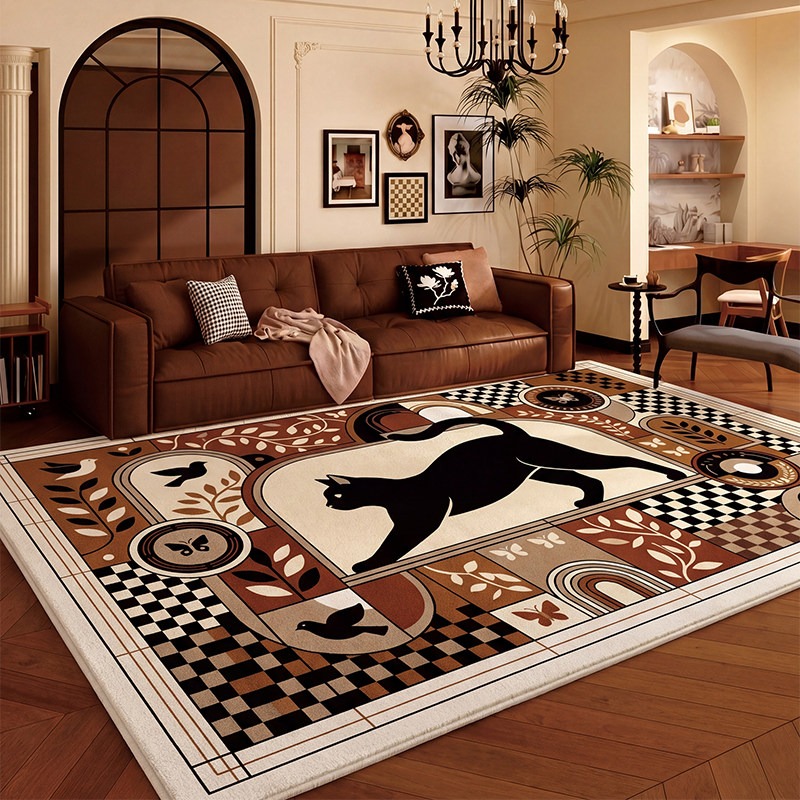 Home Decor Ig - Checkerboard Black Cat Living Room Carpet