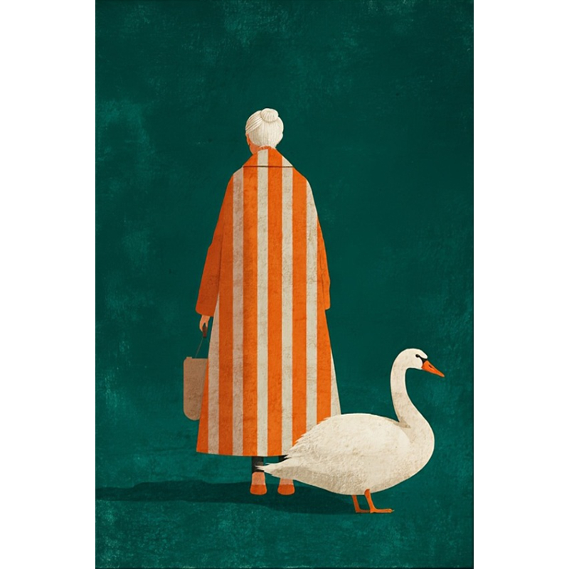 Home Decor Orange - Figure in Orange White Striped Poster