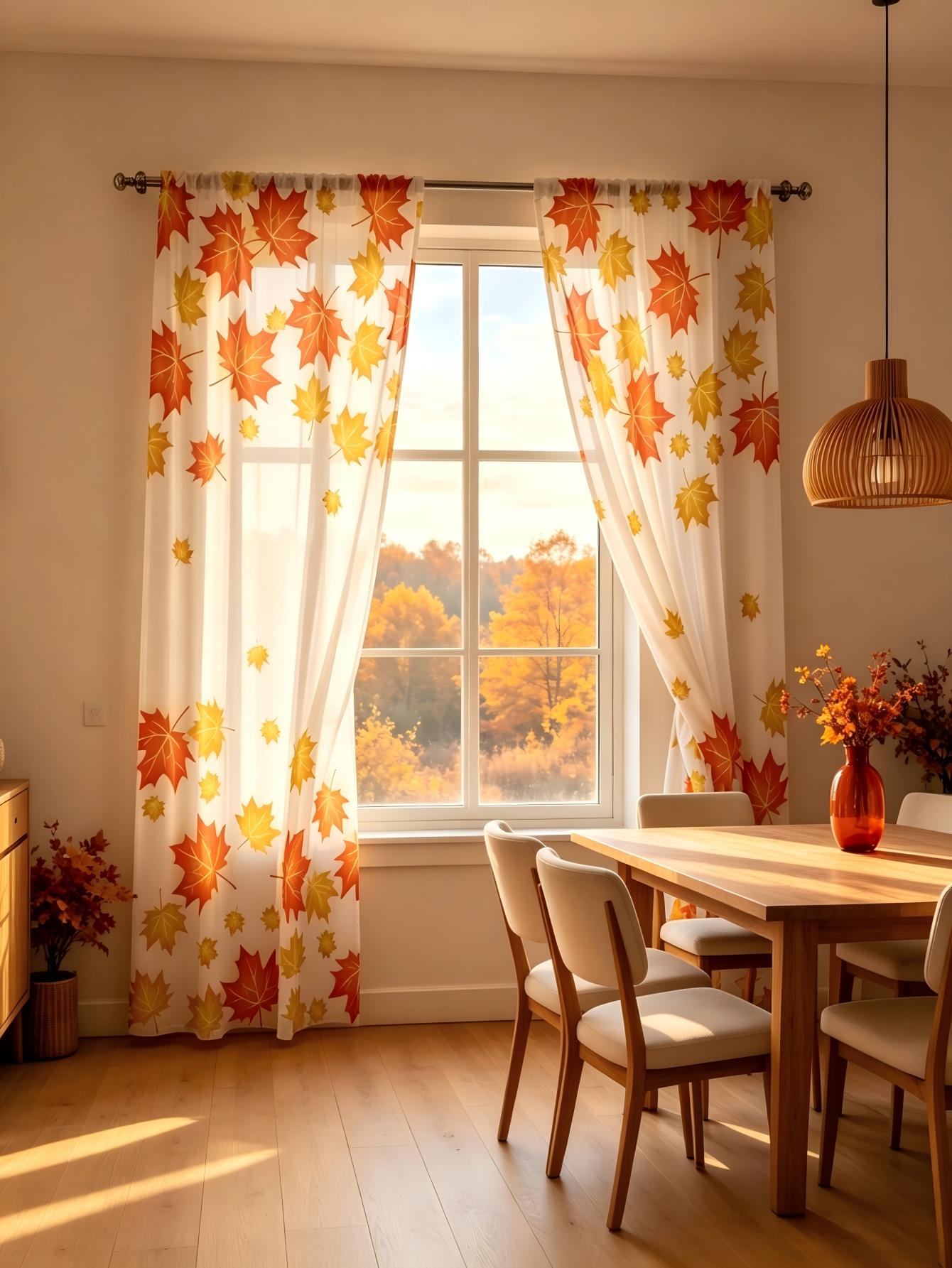 2PCS Digital Print Sheer Curta - đánh giá và giá Home Decor Orange