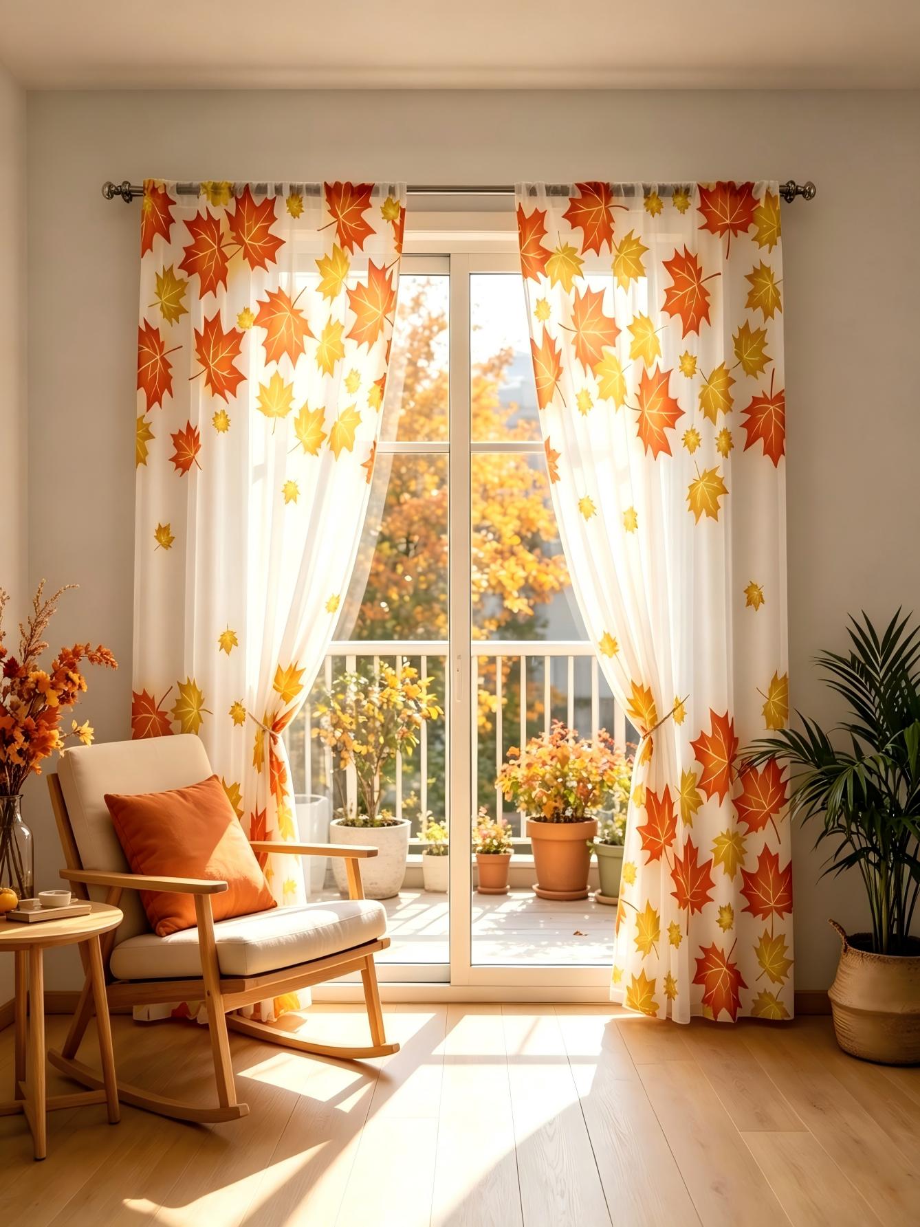 2PCS Digital Print Sheer Curta - đánh giá và giá Home Decor Orange
