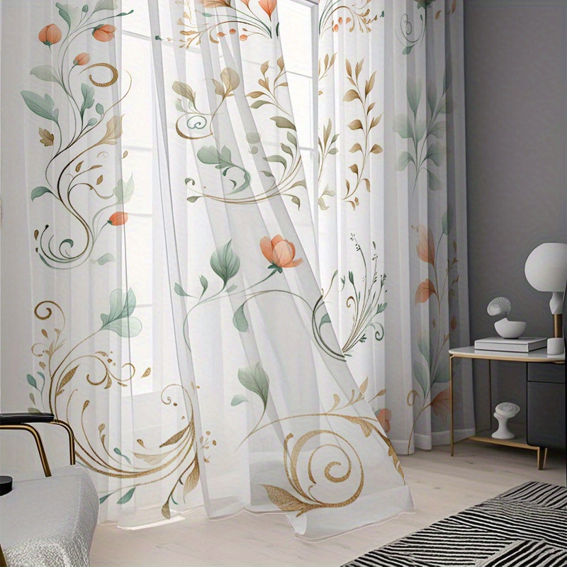 2PCS Digital Print Sheer Curta - đánh giá và giá Home Decor Orange