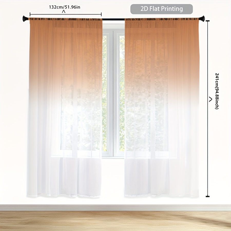 2PCS Digital Print Sheer Curta - đánh giá và giá Home Decor Orange