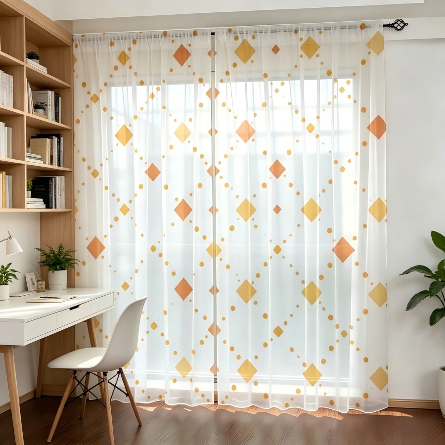 2PCS Digital Print Sheer Curta - đánh giá và giá Home Decor Orange