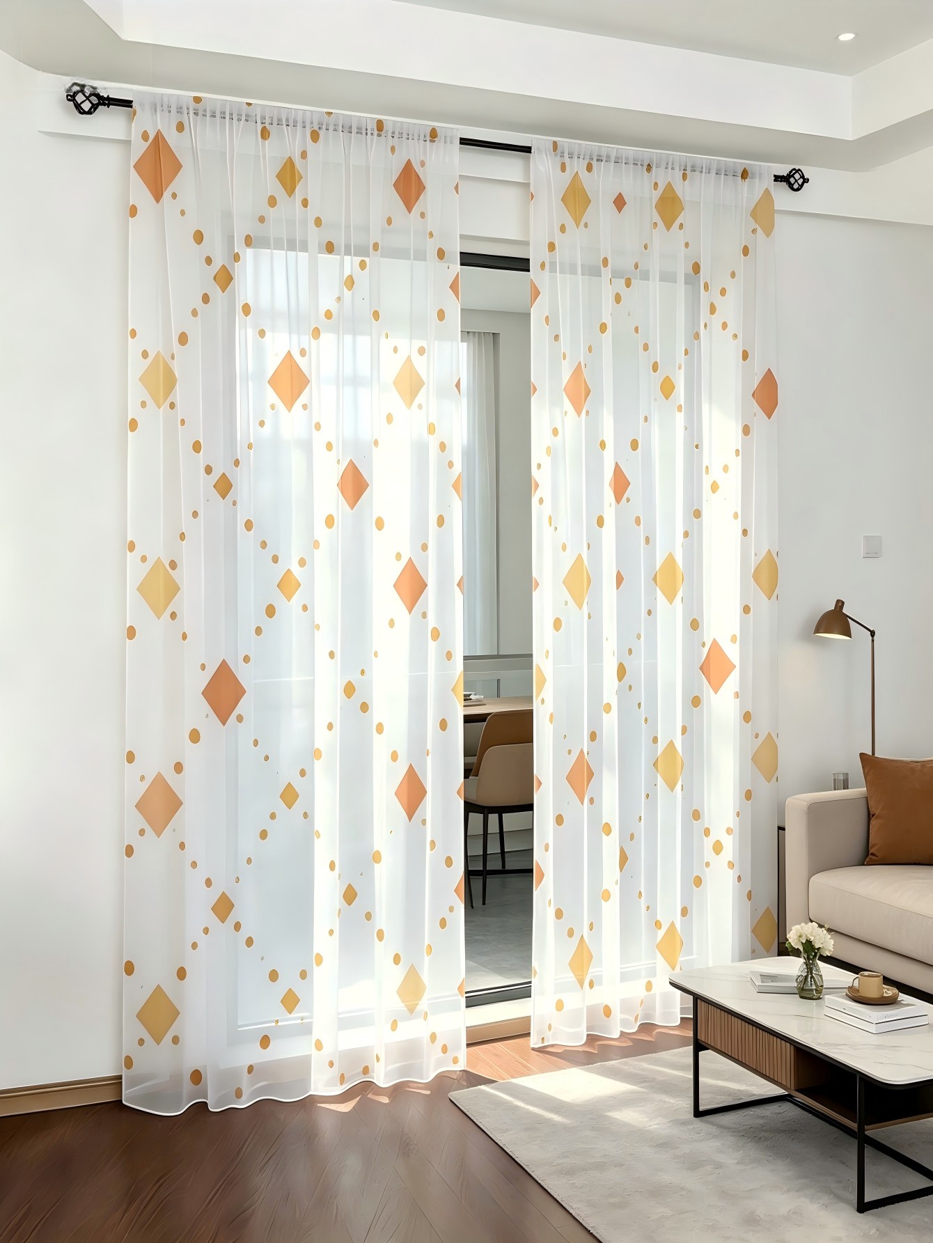 2PCS Digital Print Sheer Curta - đánh giá và giá Home Decor Orange