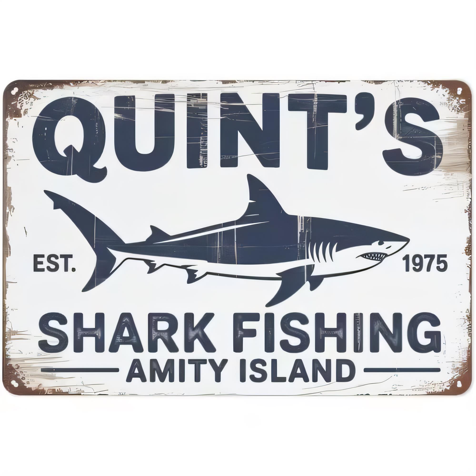 Tin Sign, Shark Fishing Amity  - đánh giá và giá Home Decor Nautical