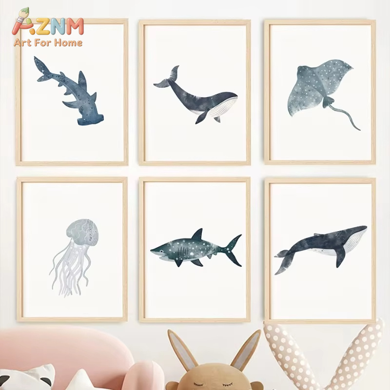 Sea Animals Watercolor Poster  - đánh giá và giá Home Decor Nautical