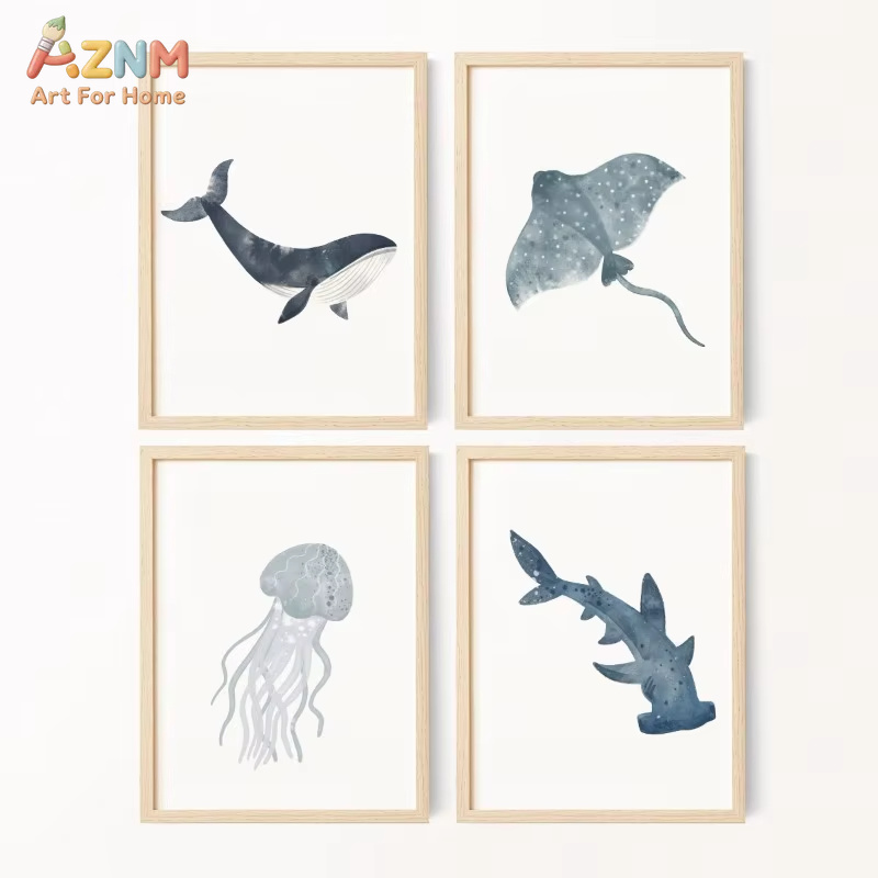 Sea Animals Watercolor Poster  - đánh giá và giá Home Decor Nautical