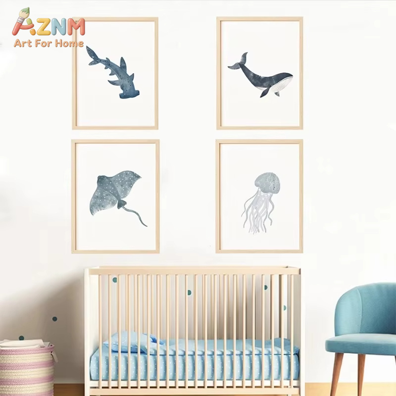 Sea Animals Watercolor Poster  - đánh giá và giá Home Decor Nautical